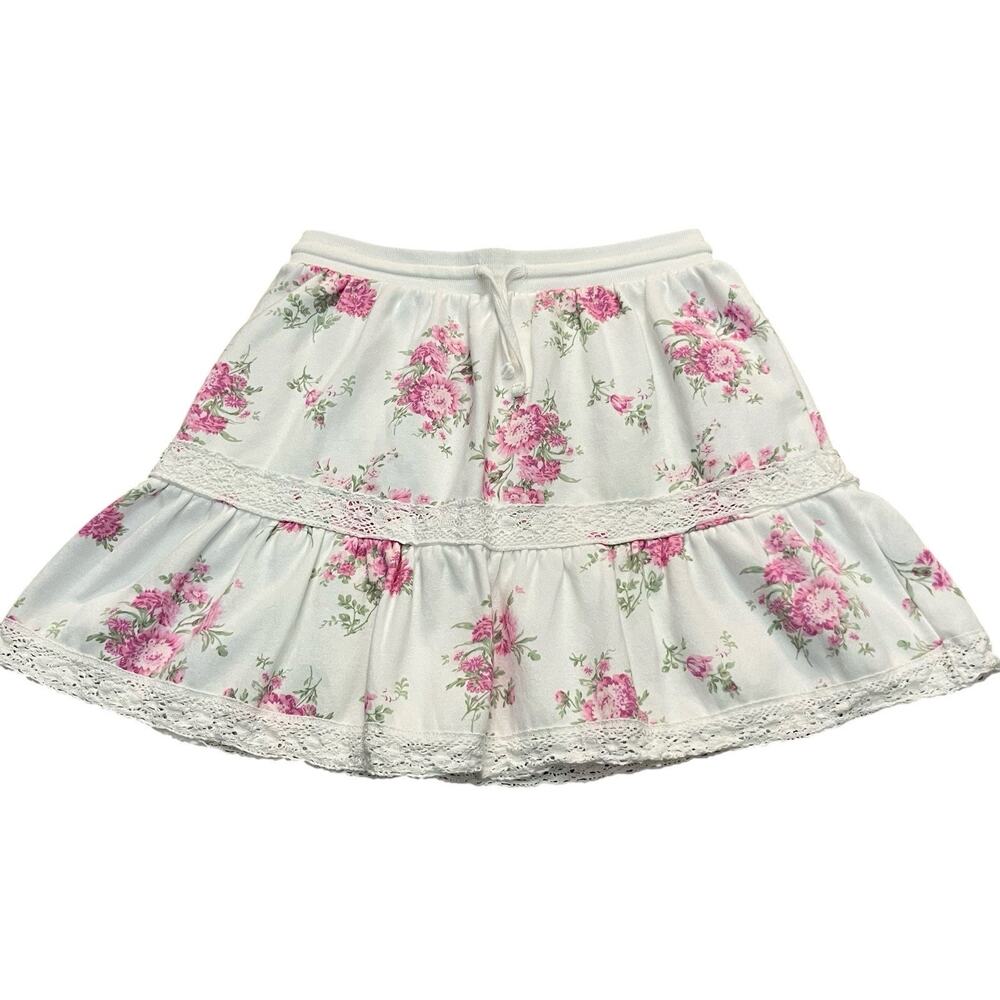 Treasures By Shabby Chic Tiered Floral Mini Skirt Medium Flare Cottagecore White